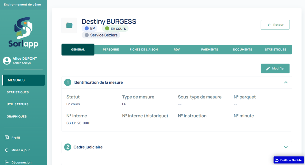 Fiche d’une personne accompagnée dans Soriapp