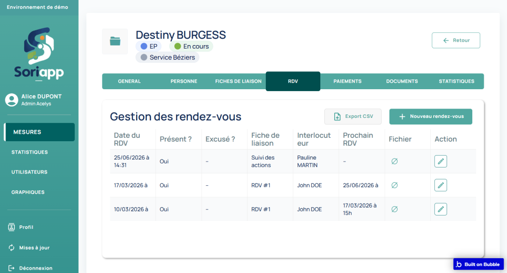 Gestion des rendez-vous dans Soriapp