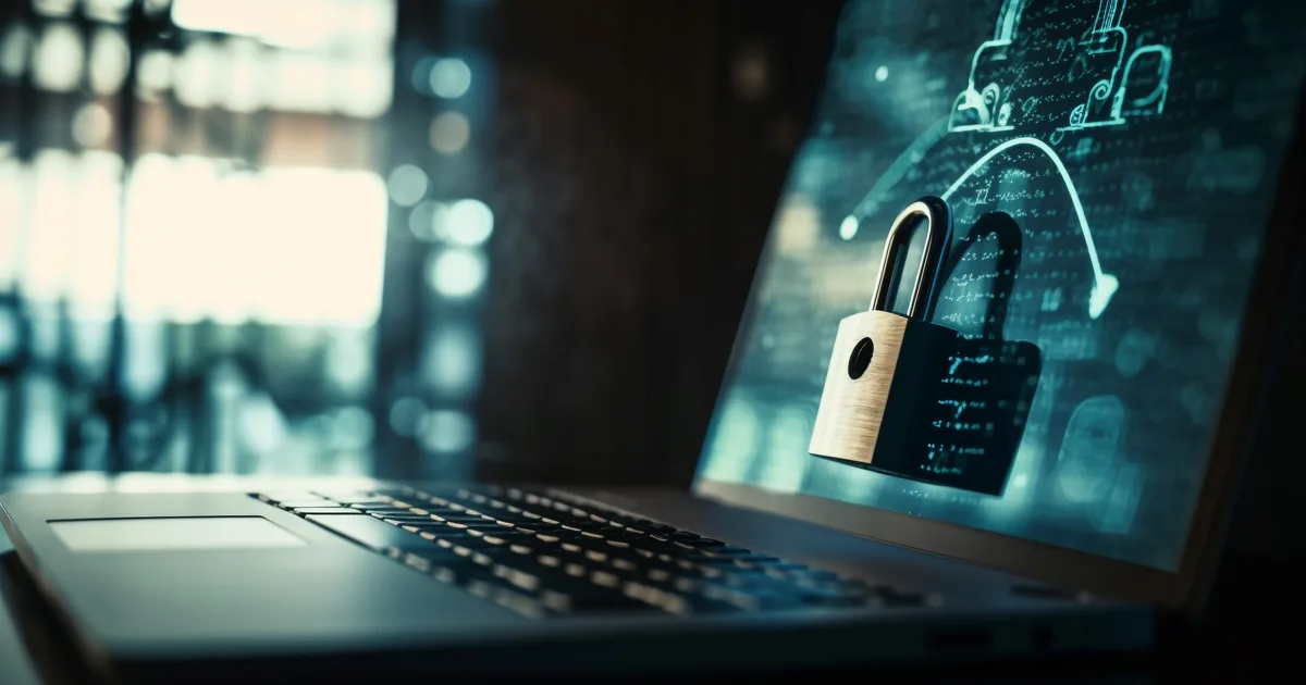 Cadenas sur l'écran d'un ordinateur portable, symbole de la cybersécurité PME