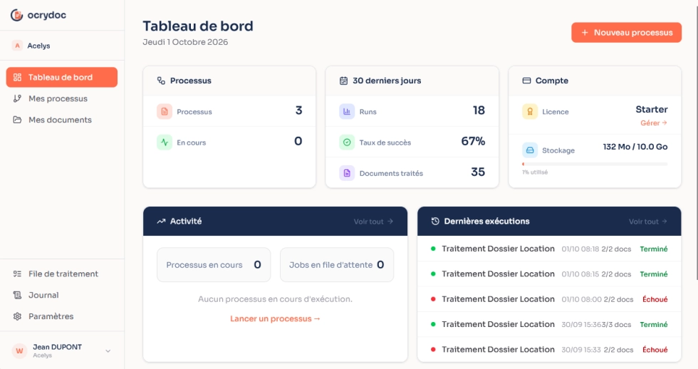 Tableau de bord ocrydoc